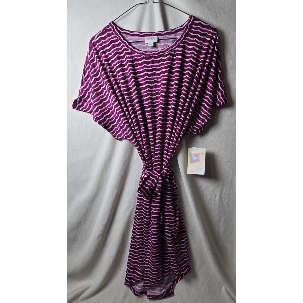 LulaRoe Mitzi Tunic‎ Top Dress Women's 2XL Short Sleeve Purple Stripes Pockets